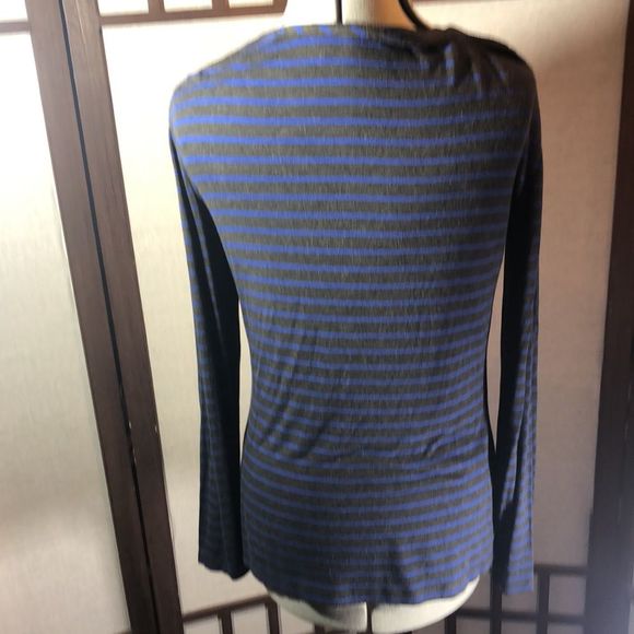 Cable & Gauge Grey Blue Striped Long Sleeves T-shirt L Scoop neck - Picture 3 of 7